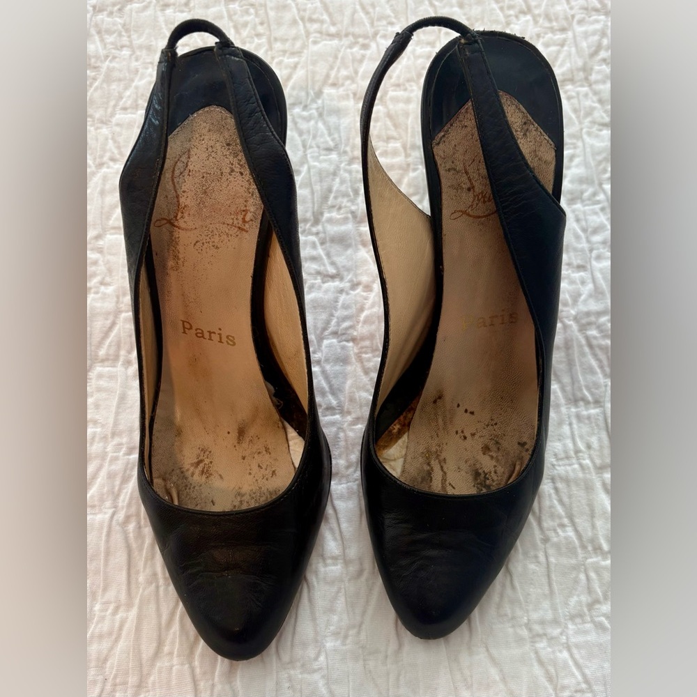 Authentic CHRISTIAN LOUBOUTIN O My Sling Slingback Pumps Size 36 Black Leather